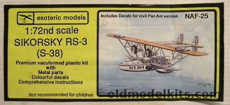 Esoteric 1/72 Sikorsky RS-3 / S-38 Navy Or Pan Am Clipper Flying Boat - Bagged, NAF-25 plastic model kit